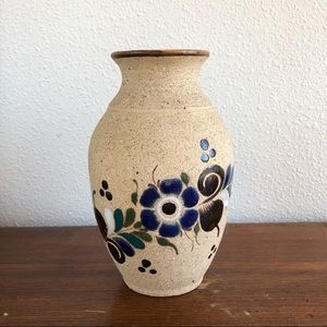 vintage stoneware textured vase with flower detail